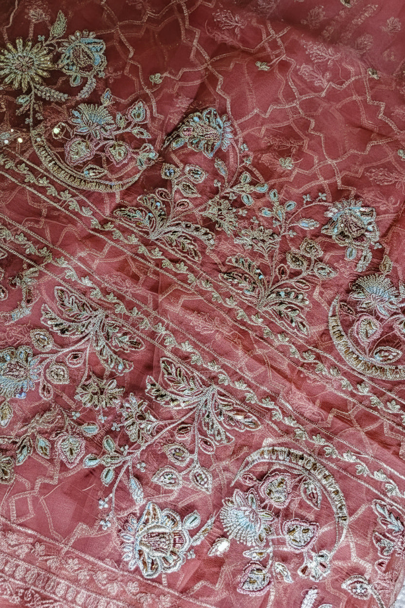 Unsttiched 3pc Organza handworked