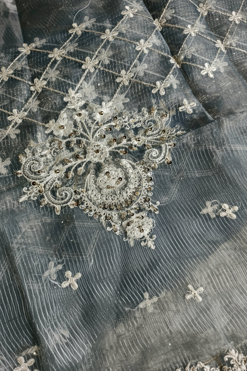 Unsttiched 3pc Organza handworked