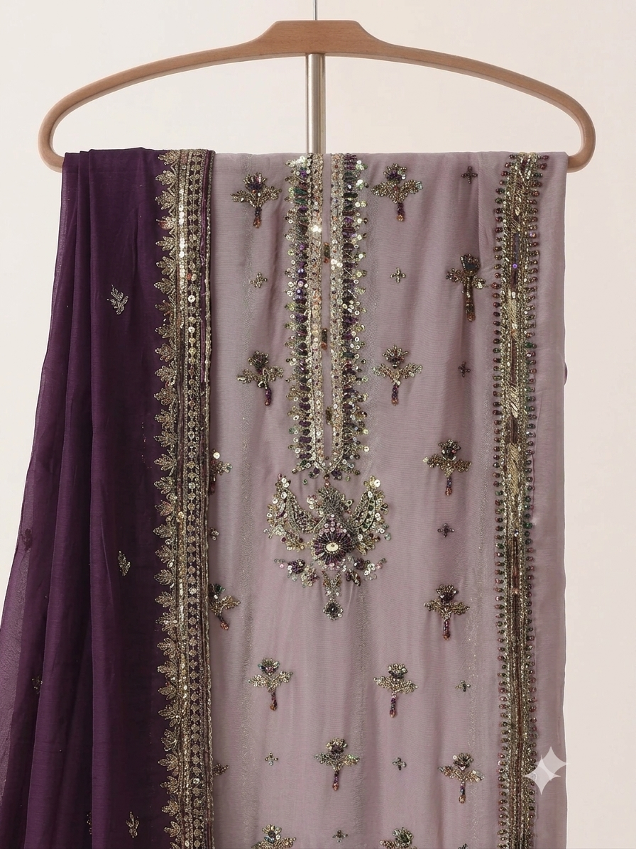 Unsttiched Chifoon Handworked 3pc