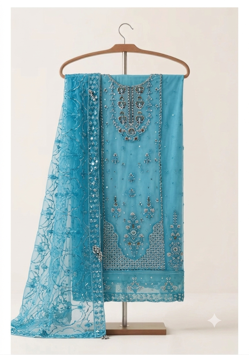 Unsttiched 3pc Net handworked