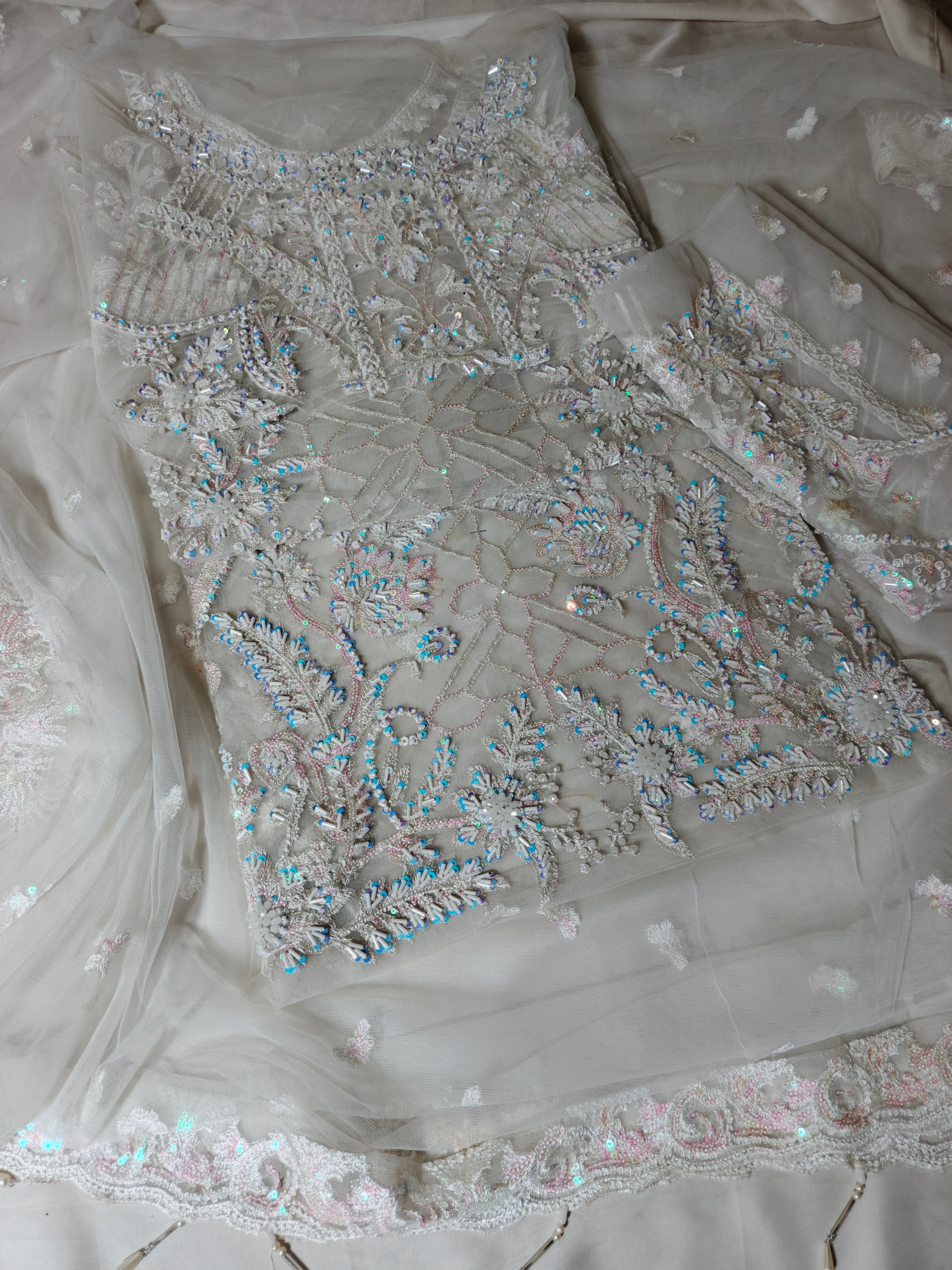 Unsttiched Net Handworked 3pc