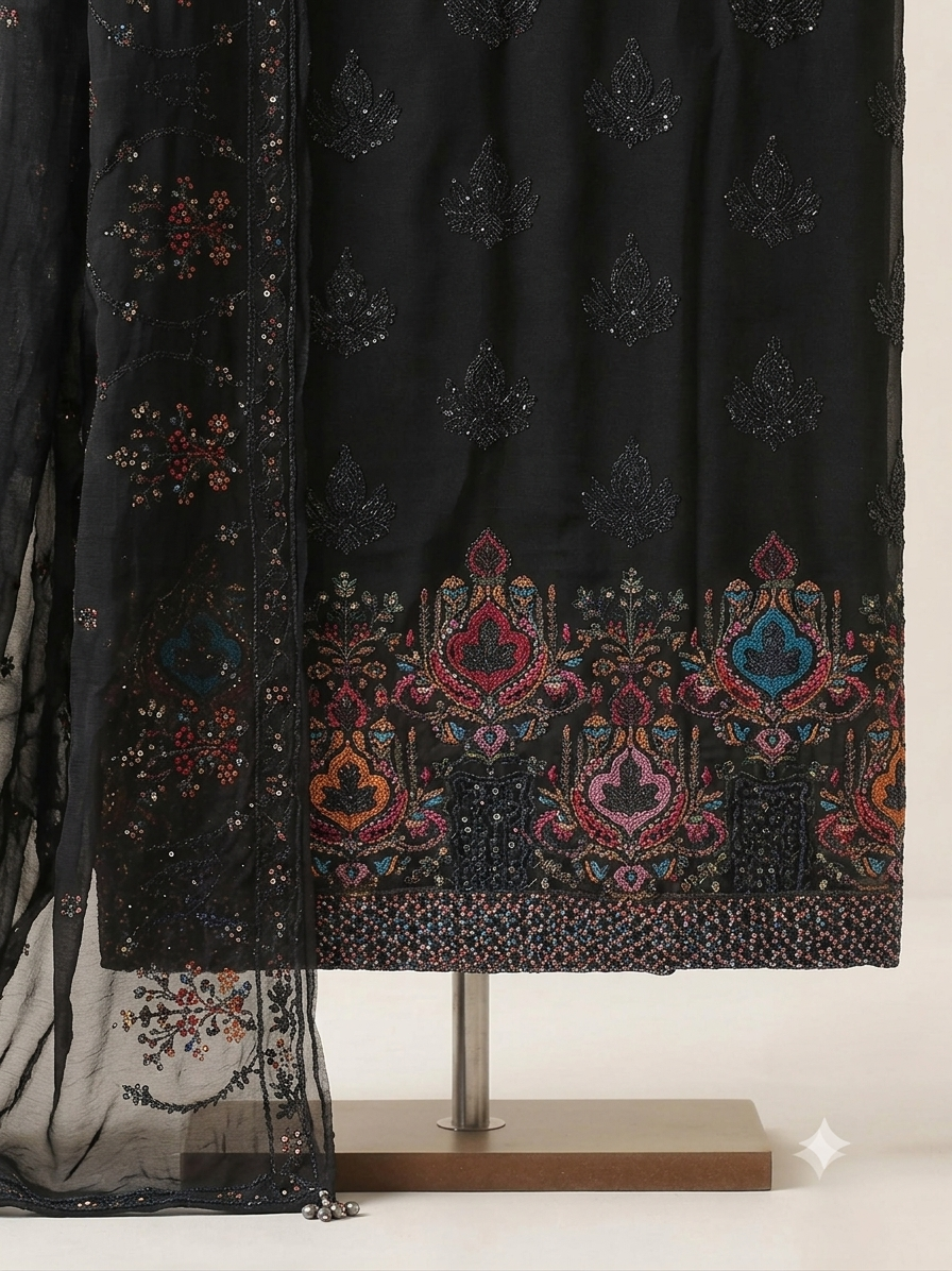 Unsttiched Chifoon Embrioded 3pc