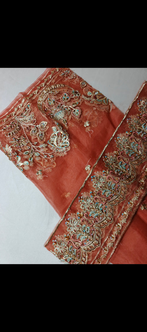 Unsttiched 3pc Organza handworked