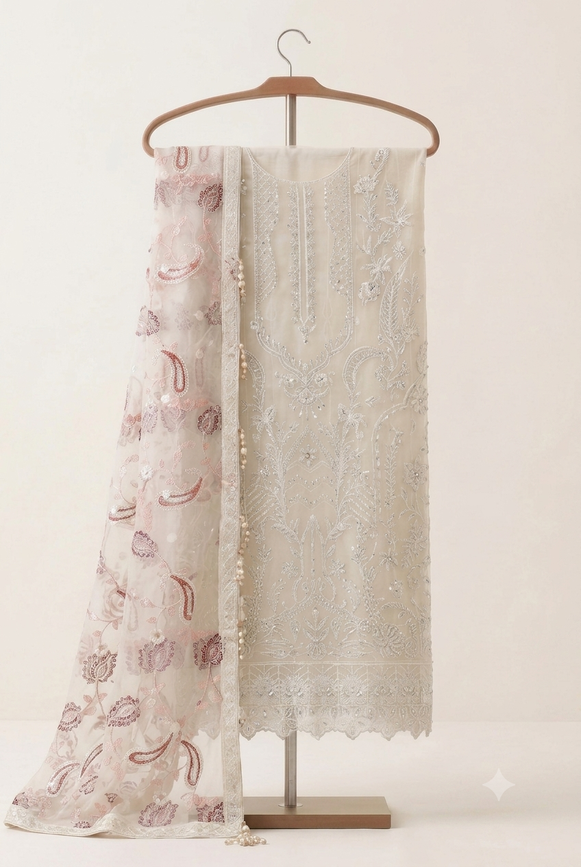 Unsttiched Organza handworked 3pc