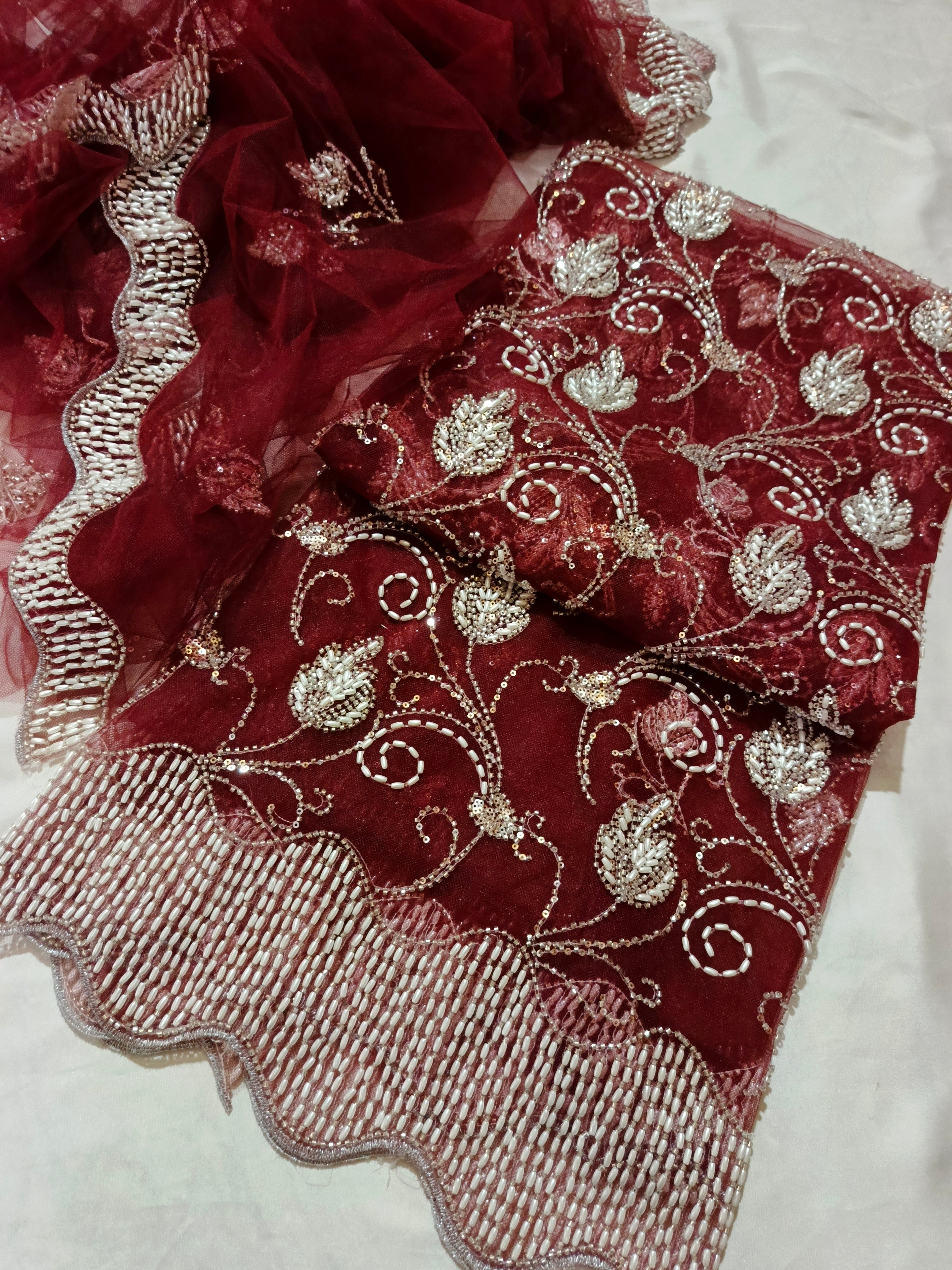 Unsttiched Net Cutt dana worked 3pc