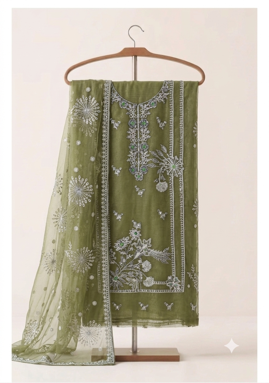 Unsttiched Tilla Organza 3Pc Handworked