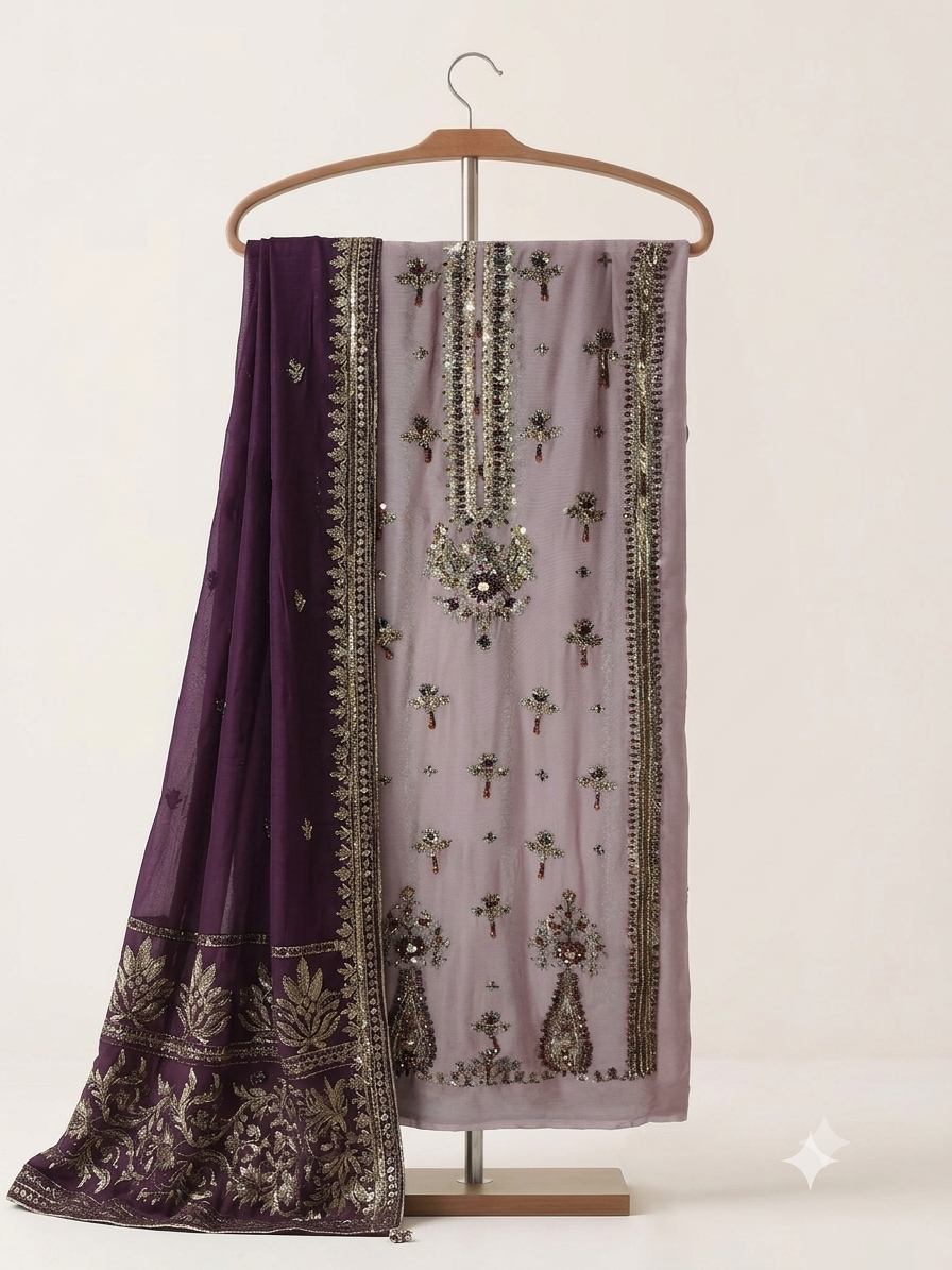 Unsttiched Chifoon Handworked 3pc