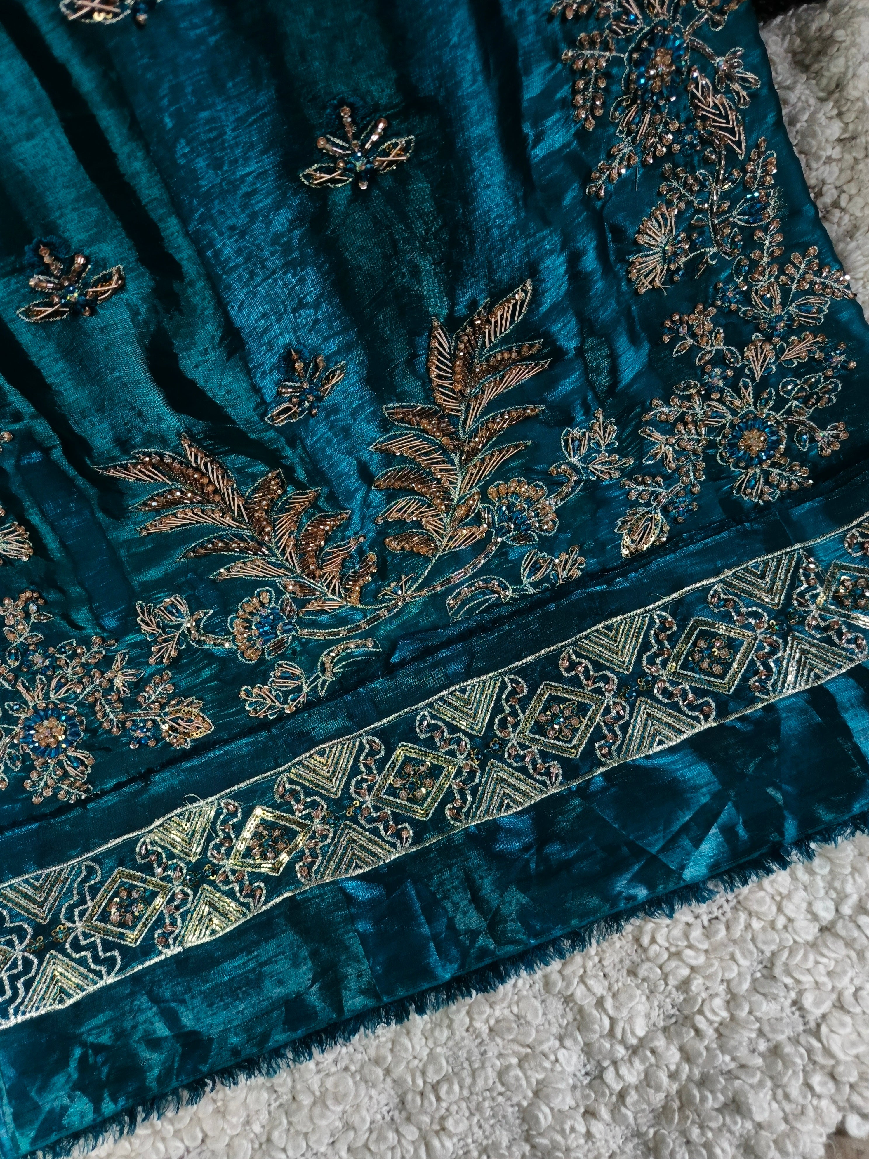 Unsttiched Silk 3pc Handworked
