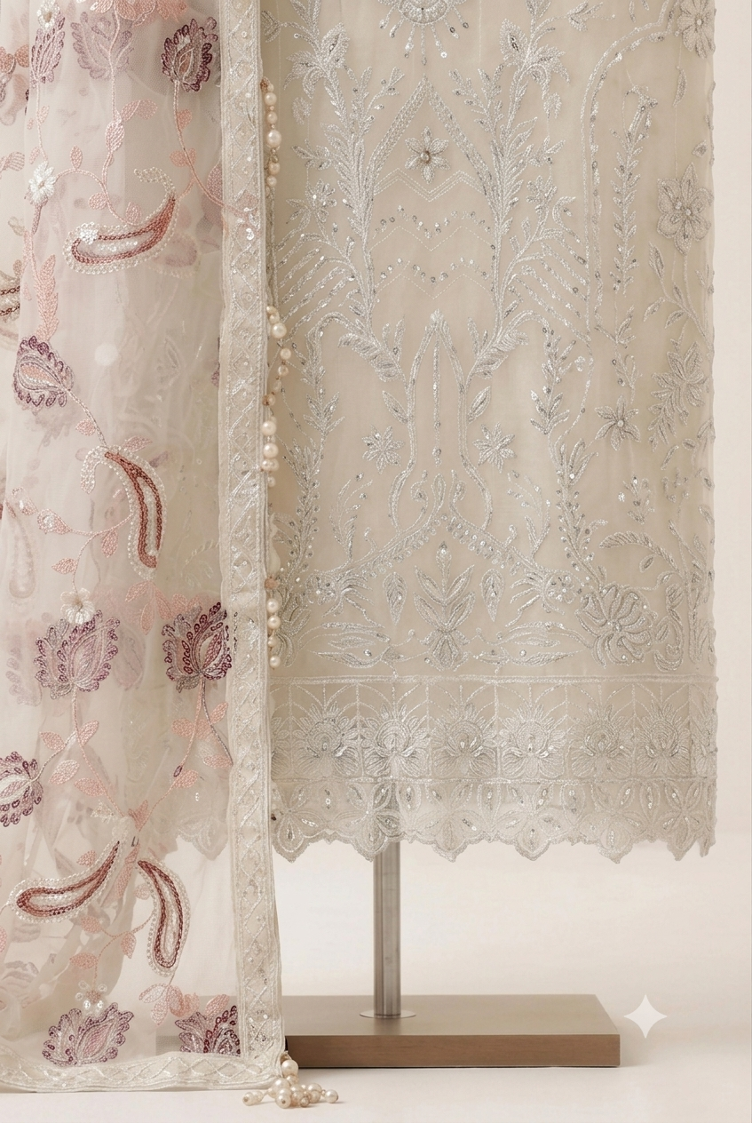 Unsttiched Organza handworked 3pc