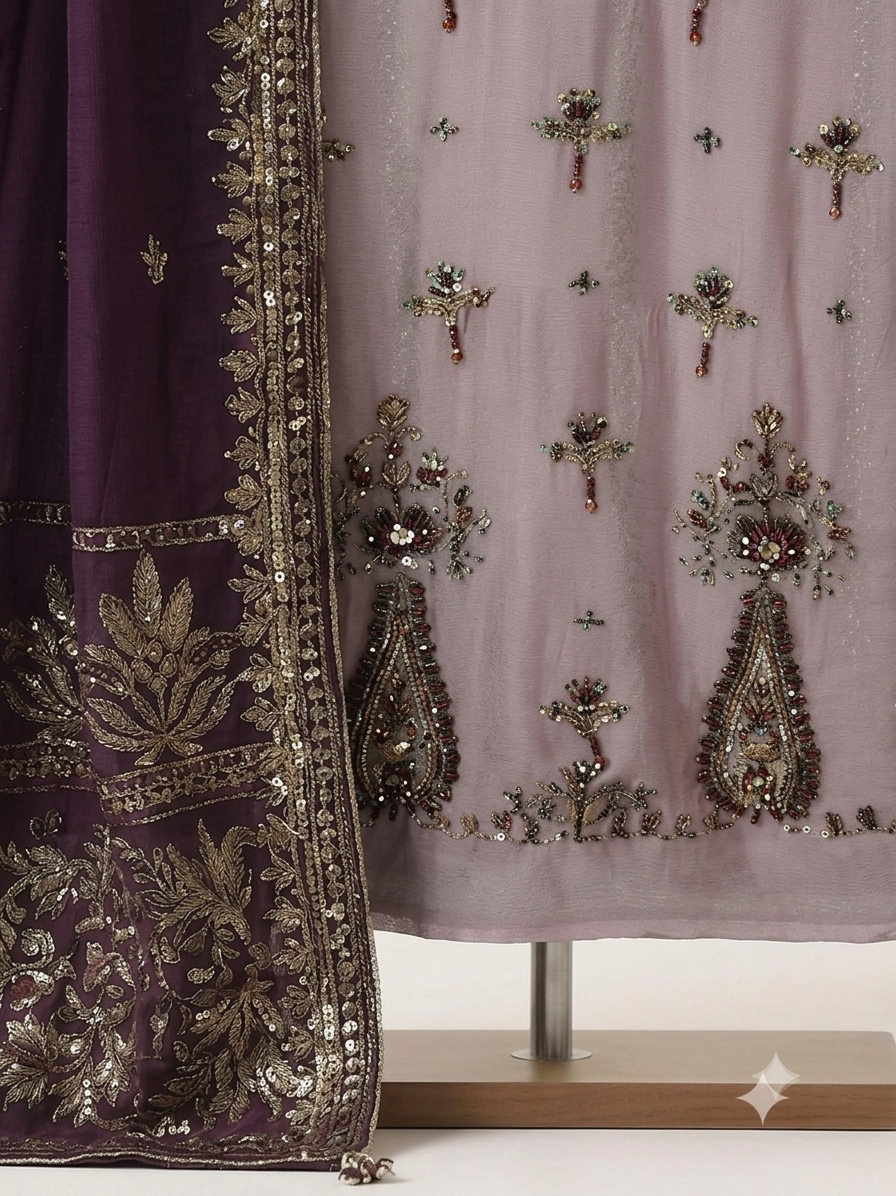 Unsttiched Chifoon Handworked 3pc