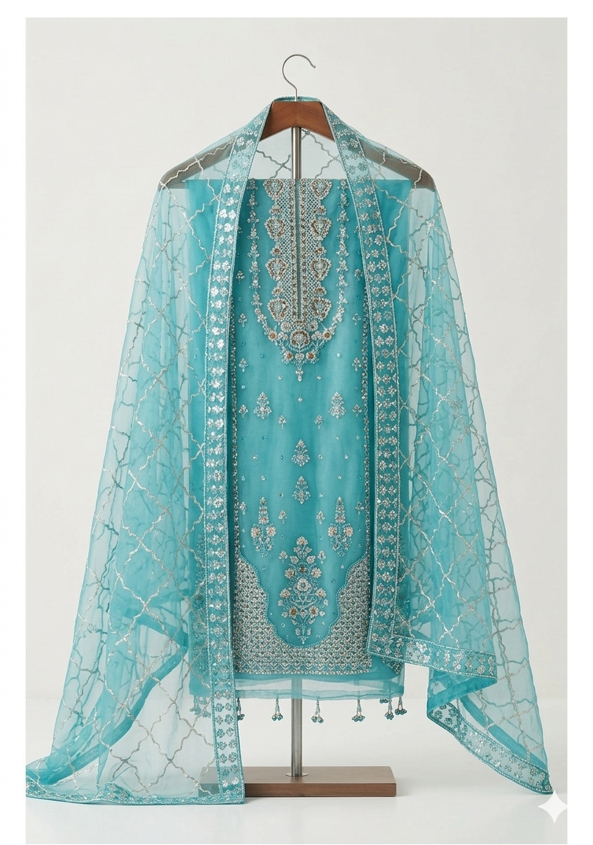 Unsttiched 3pc Net handworked