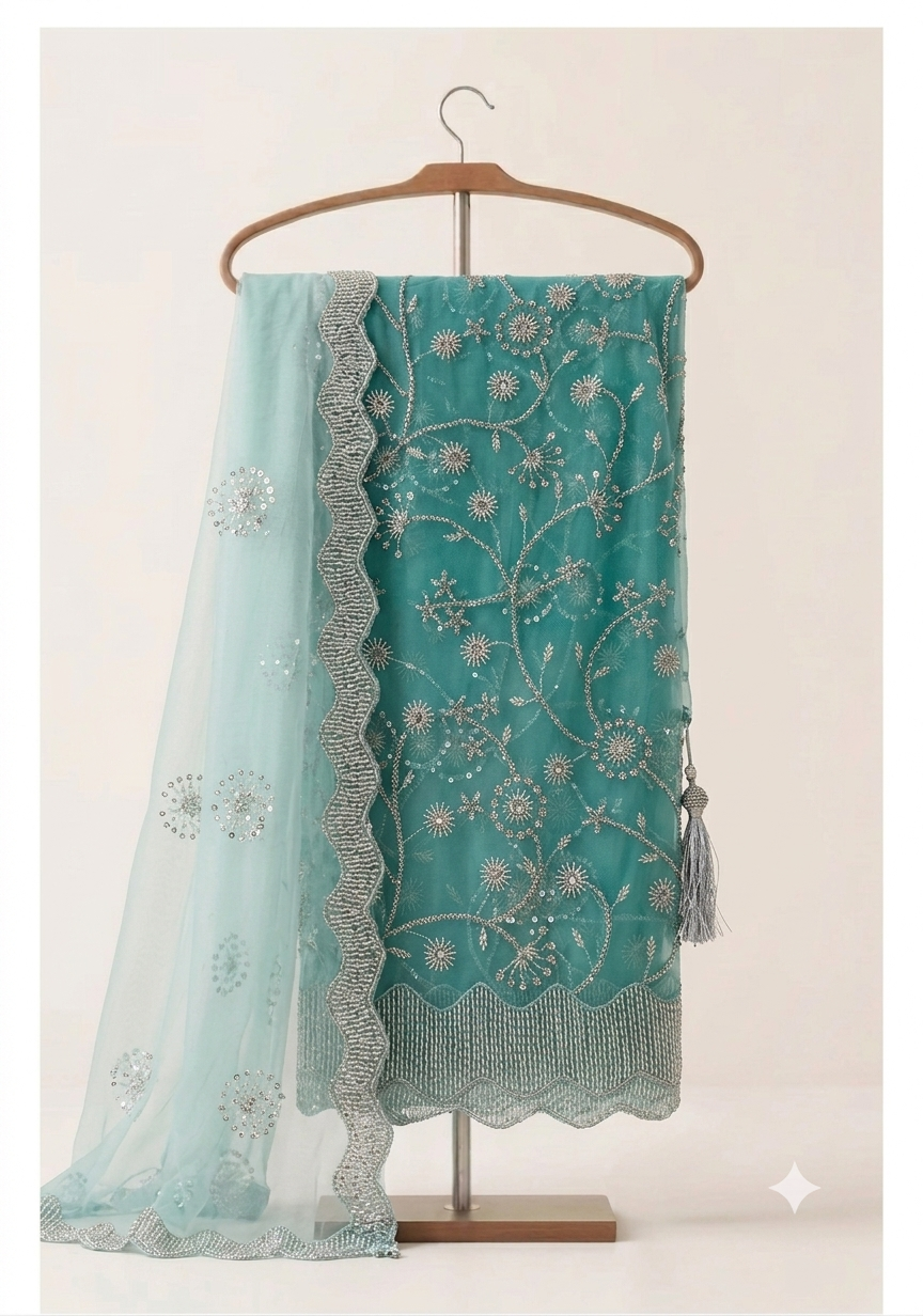 Unsttiched Net Cutt dana 3pc