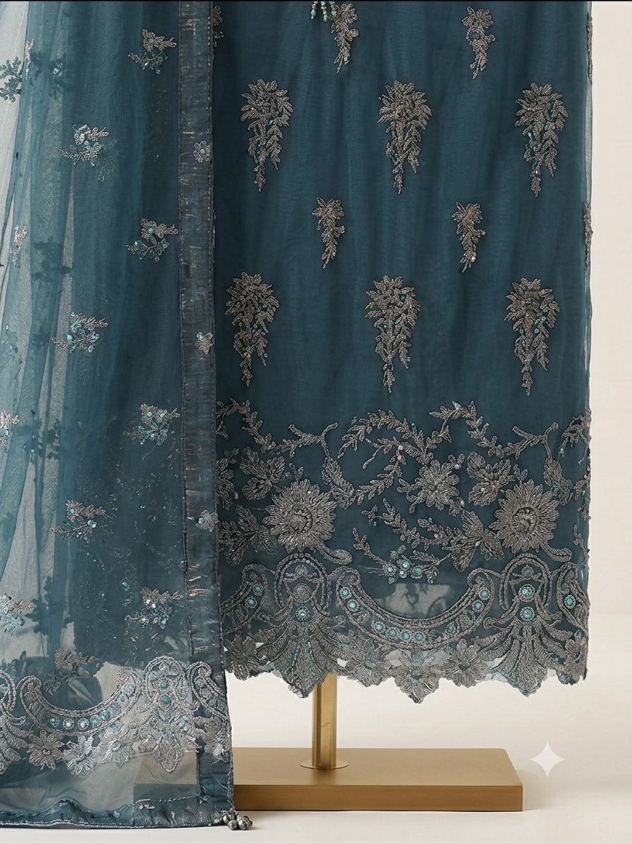 Unsttiched Organza Embriodery handworked 3pc