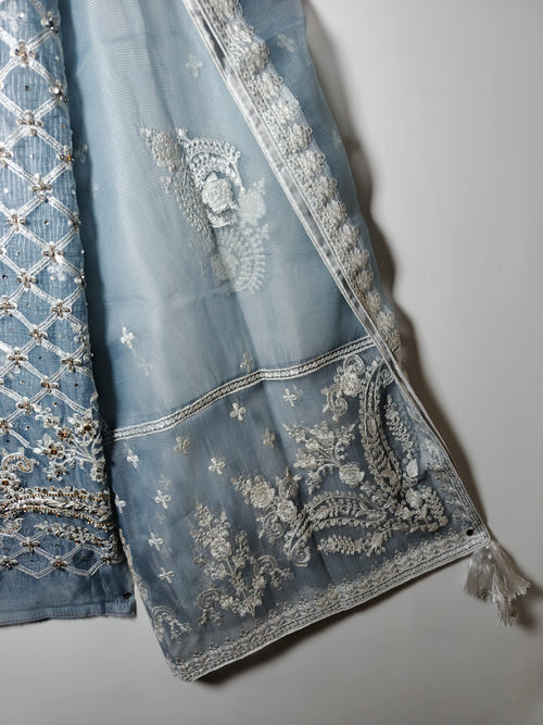 Unsttiched 3pc Organza handworked